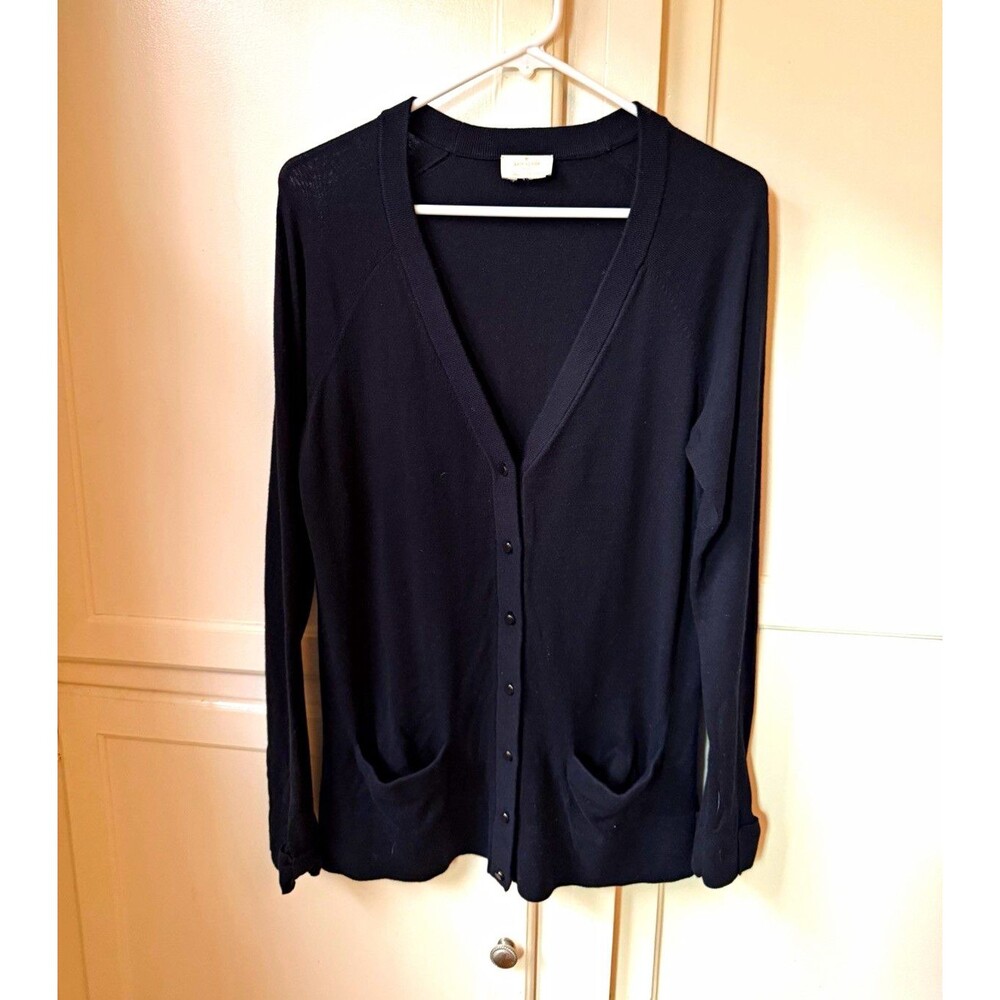Kate Spade New York Black Longline Cardigan Gold-Tone Buttons w/ Pockets